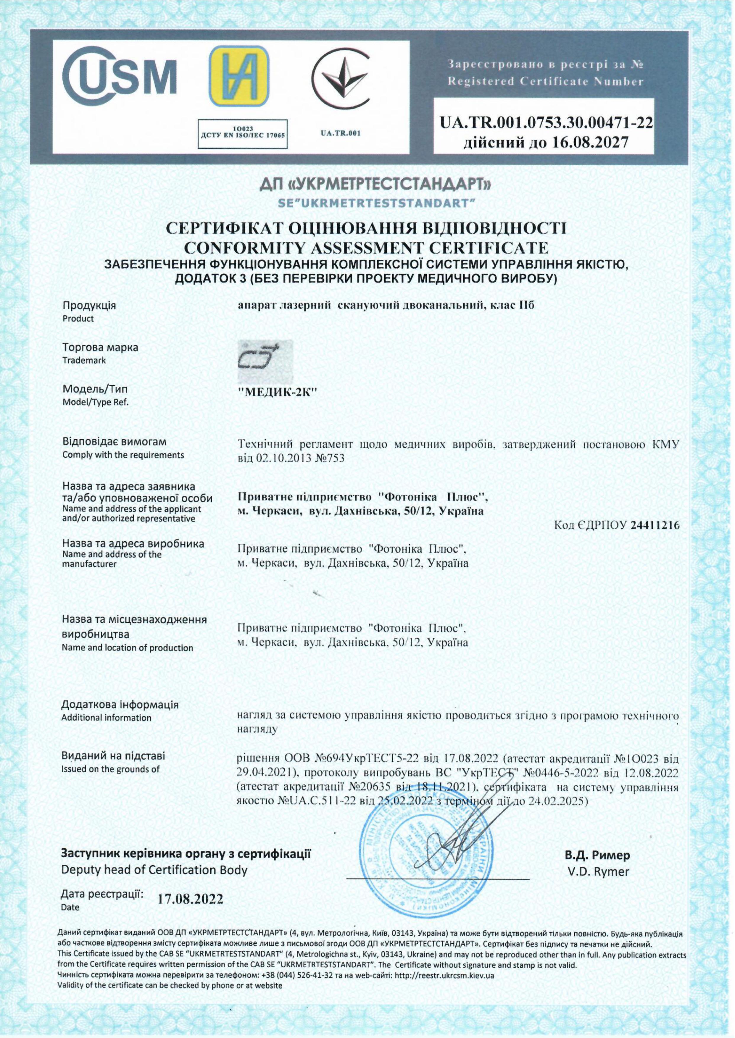 Сертифікат Медик-2К 2022